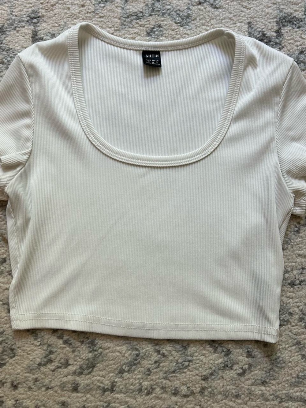 SHEIN Cream Ribbed Scoop Crop Tee